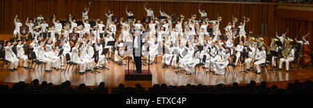 Beijing, China. 16th June, 2015. Bandsmen of a student wind band from Beijing No. 2 Experimental Primary School perform at the National Center for the Performing Arts in Beijing, capital of China, June 16, 2015. The school band concert is held here Tuesday. Credit:  Wu Xiaoling/Xinhua/Alamy Live News Stock Photo