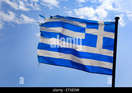 Frangokastello, Greece, Greece flag on the fort in Crete Frangokastello Stock Photo