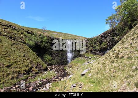 Waterfall on Force Fill, a stream running down the eastern slopes of Whernside in North Yorkshire, England Stock Photo