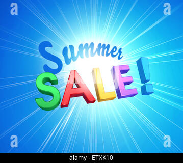 Colorful summer sale letters upon explosive white light Stock Photo