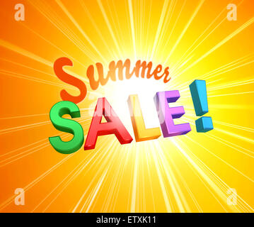 Colorful summer sale letters upon explosive white light Stock Photo