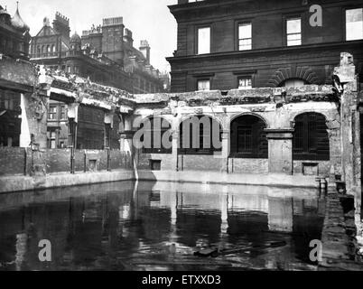 Bomb damage in Liverpool during the Second World War.  An emergency water supply reservoir which has been established in the basement of a blitzed building at the corner of Cook Street and Castle street, Liverpool. 20th April 1942. Stock Photo
