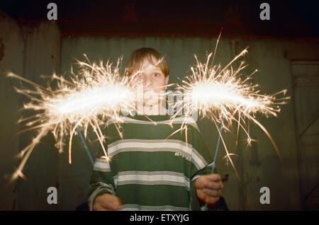 Teenage boy with Fireworks, 28th October 1994. Stock Photo