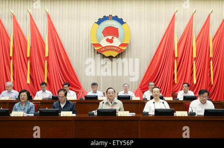 Beijing, China. 16th June, 2015. Yu Zhengsheng (C front), Chairman of the Chinese People's Political Consultative Conference (CPPCC) National Committee, presides over the 11th meeting of the Standing Committee of the CPPCC National Committee in Beijing, capital of China, June 16, 2015. The meeting was mainly to discuss the mapping of the nation's 13th Five-Year Plan. © Yao Dawei/Xinhua/Alamy Live News Stock Photo