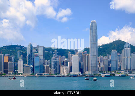 Daytime skyline of skyscrapers in Hong Kong from Kowloon on a clear day Stock Photo