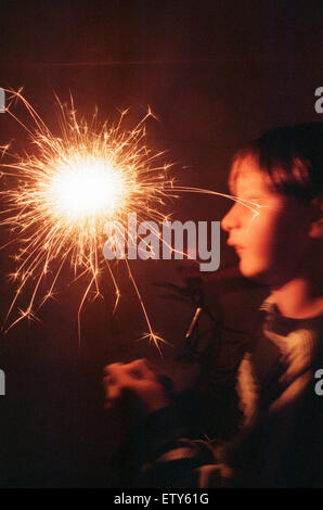 Teenage boy with Fireworks, 28th October 1994. Stock Photo