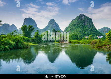 Yangshuo, China Karst Mountain landscape. Stock Photo