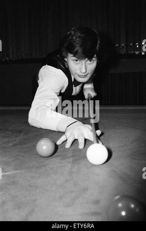 Snooker player Jimmy White pictured at the table at Kingston Snooker Hall where he attended a reception. 6th December 1980. Stock Photo