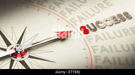 Compass pointing the word success made in magnetic material over old fashioned paper, concept for motivation purpose Stock Photo