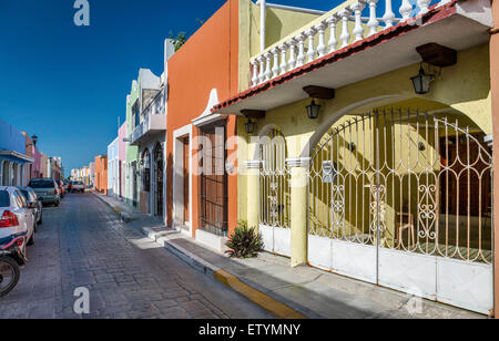 Spanish Colonial houses on Calle 61 in Campeche, Yucatan Peninsula, Mexico Stock Photo