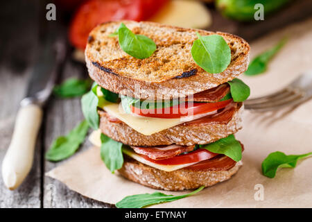 Big sandwich with ham, cheese and vegetables Stock Photo