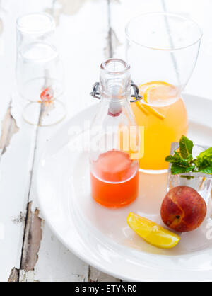Preparation Ingredients for Peach Lemonade Stock Photo