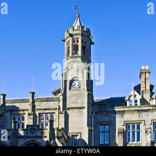 Detail of exterior frontage and Clock Tower of Carlisle city railway station (Citadel station), built 1847 in neo-Tudor style. Stock Photo