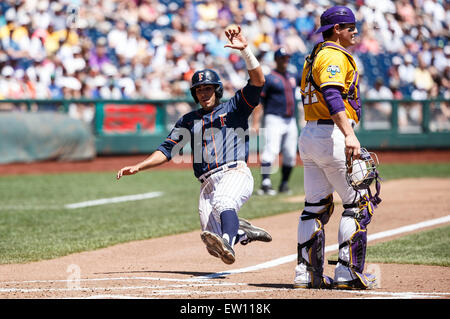 June 16, 2015: LSU infielder Alex Bregman #8 leaves the field after game 7  of the 2015 NCAA Men's College World Series between LSU Tigers and Cal  State Fullerton Titans at TD