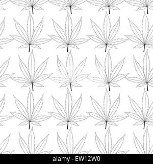 Seamless texture of marijuana leaves sketched on white backgroun Stock Vector