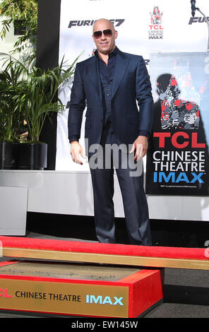 Vin Diesel's hand-print and foot-print ceremony  Featuring: VIN DIESEL Where: Hollywood, California, United States When: 01 Apr 2015 C Stock Photo