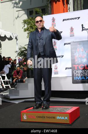 Vin Diesel's hand-print and foot-print ceremony  Featuring: VIN DIESEL Where: Hollywood, California, United States When: 01 Apr 2015 C Stock Photo
