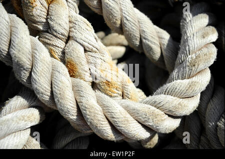 Industrial detail with a heap of old maritime sea ropes Stock Photo