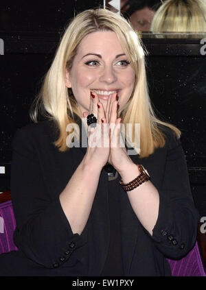 Louise Dearman and Kerry Ellis attend press launch to announce their concert together on 27th September 2015. Held at the Prince Edward Theatre, London  Featuring: Louise Dearman Where: London, United Kingdom When: 04 Apr 2015 C Stock Photo