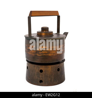 Japanese Style copper kettle on stove, isolate white background Stock Photo
