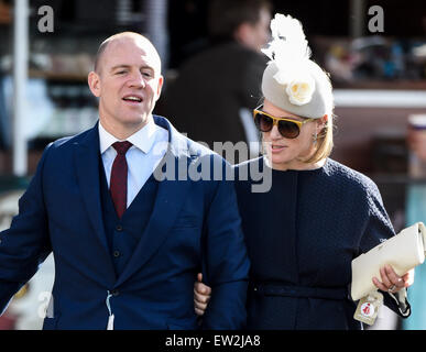 Zara Phillips and her husband Mike Tindall at The Grand National Aintree Festival 2015 - Day 3  Featuring: Zara Phillips, Mike Tindall Where: Liverpool, United Kingdom When: 11 Apr 2015 C Stock Photo