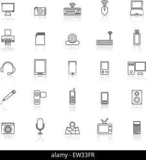 Gadget line icons with reflect on white, stock vector Stock Vector