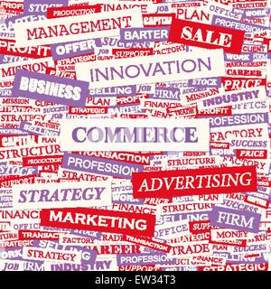 COMMERCE. Word cloud illustration. Tag cloud concept collage. Stock Vector