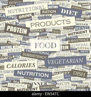 FOOD. Seamless pattern. Concept related words in tag cloud. Conceptual info-text graphic. Word collage. Stock Vector