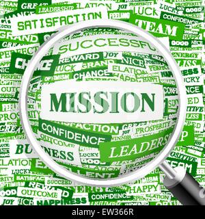 MISSION. Word cloud illustration. Tag cloud concept collage. Stock Vector