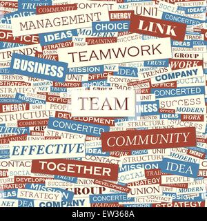 TEAM. Seamless pattern. Concept related words in tag cloud. Conceptual info-text graphic. Word collage. Stock Vector