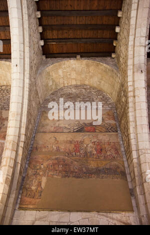 Spain, Barcelona, the History of the City Museum - MUHBA, fresco on Salo del Tinell wall Stock Photo