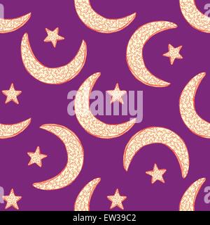 Sketch Ramadan symbol in vintage style, vector seamless pattern Stock Vector