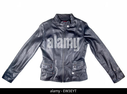 black leather jacket isolated on white background Stock Photo