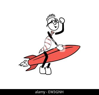 Digitally generated Cute cartoon riding a rocket Stock Vector