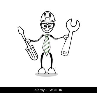 Digitally generated Cute cartoon architect with tools Stock Vector