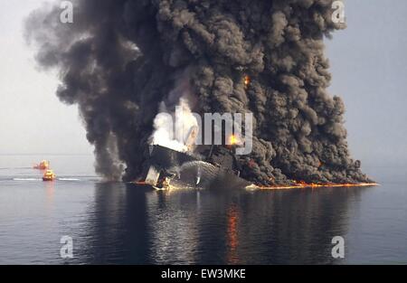 Disaster of  Haven oil tanker, went up in flames and sunk in front of Genoa (Italy) in April 1990 Stock Photo