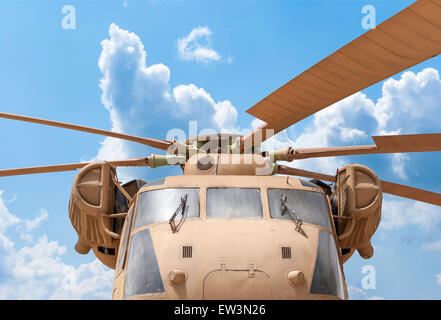 Details of the rotor and part of the body of modern military helicopters closeup Stock Photo