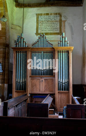 Interior view with organ, St Mary and St Leodegarius Church, Ashby St. Ledgers, Northamptonshire, England, UK Stock Photo
