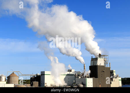 Smoke from factory releases air pollution and greenhouse gases.