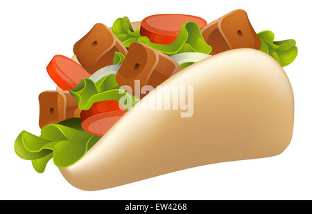 An illustration of a healthy looking cartoon souvlaki kebab Stock Photo