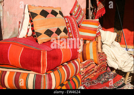 Colourful carpets for sale at this square, the Criee Berbere (carpet souk) one of the few open spaces amongst the maze of narrow Stock Photo