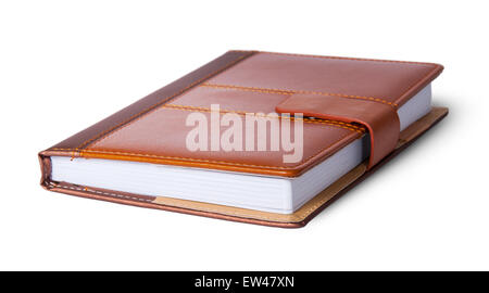 Closed notebook in leather cover isolated on white background Stock Photo