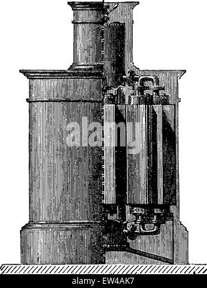 Stove steam and hot water, vintage engraved illustration. Industrial encyclopedia E.-O. Lami - 1875. Stock Vector
