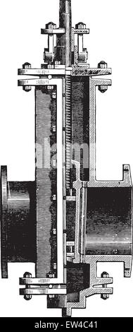 Gate valve, vintage engraved illustration. Industrial encyclopedia E.-O. Lami - 1875. Stock Vector