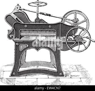 Paper cutting, said cutter, vintage engraved illustration. Industrial encyclopedia E.-O. Lami - 1875. Stock Vector