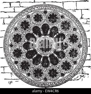 Rose of the cathedral of Chartres, the twelfth century, vintage engraved illustration. Industrial encyclopedia E.-O. Lami - 1875. Stock Vector