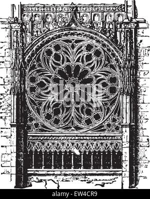 Rose of the cathedral of Rouen, the fourteenth century, vintage engraved illustration. Industrial encyclopedia E.-O. Lami - 1875. Stock Vector