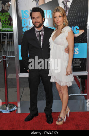 LOS ANGELES, CALIFORNIA, USA - FEBRUARY 08: Actor Charlie Day and wife/actress  Mary Elizabeth Ellis arrive at the Los Angeles Premiere Of  Prime's  'I Want You Back' held at ROW DTLA