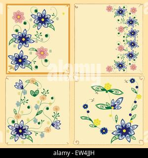 Set of four card with floral background Stock Vector