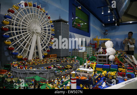 Tokyo, Japan. 18th June, 2015. Lego blocks are seen during the Tokyo Toy Show 2015 in Tokyo, Japan, June 18, 2015. The 4-day annual event kicked off Thursday, attracting 149 toy companies. Credit:  Stringer/Xinhua/Alamy Live News Stock Photo